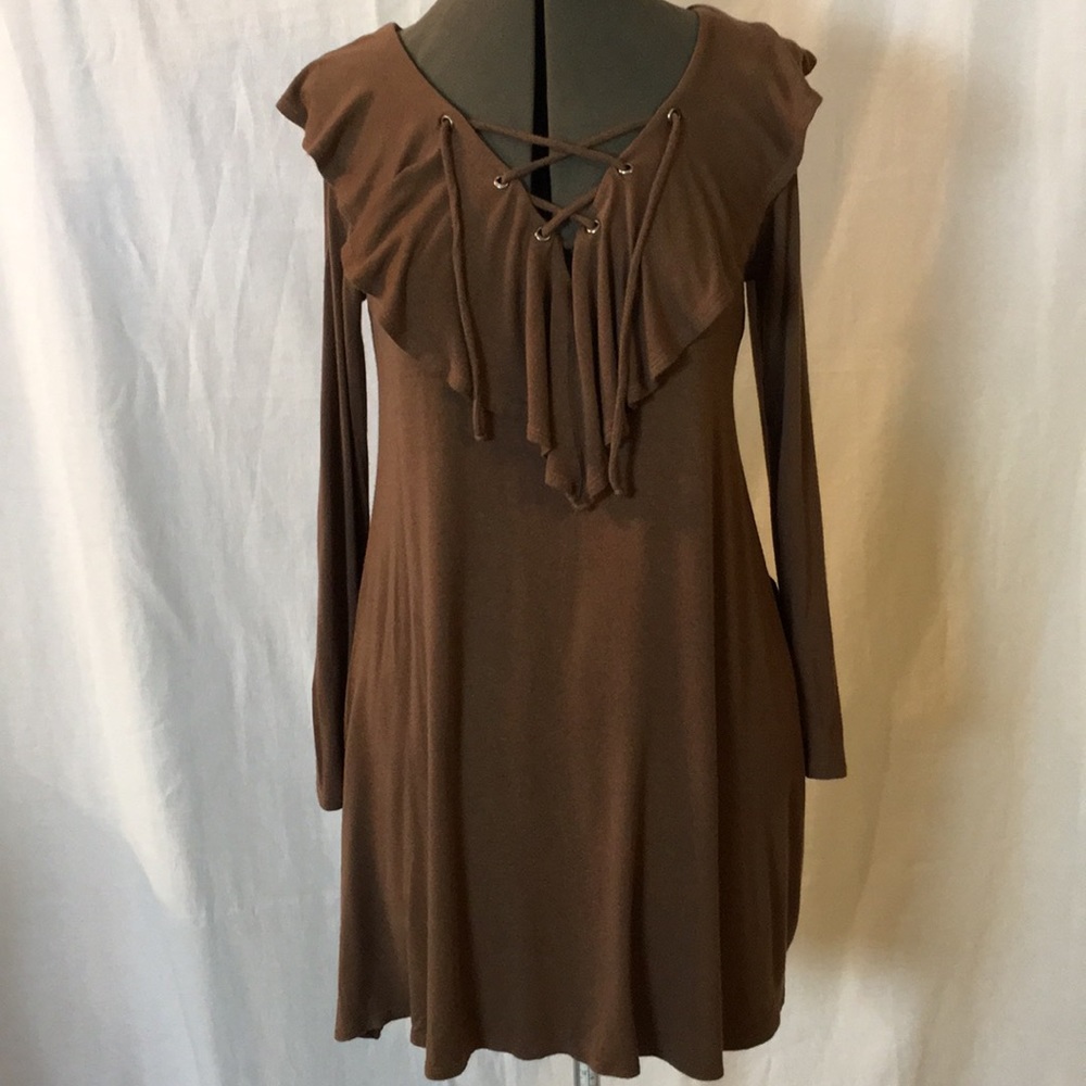 Cherish Long Sleeve Cold Shoulder Mini Tunic Dress